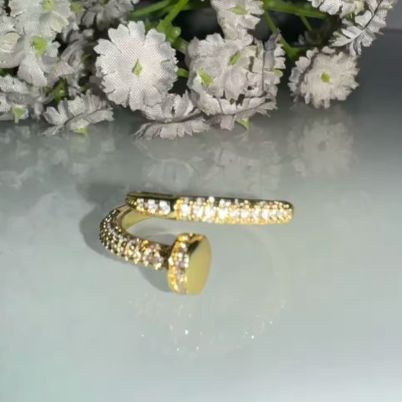 Juste Un Clou Nail Gold Zirconia Adjustable Ring - Picture 8 of 14